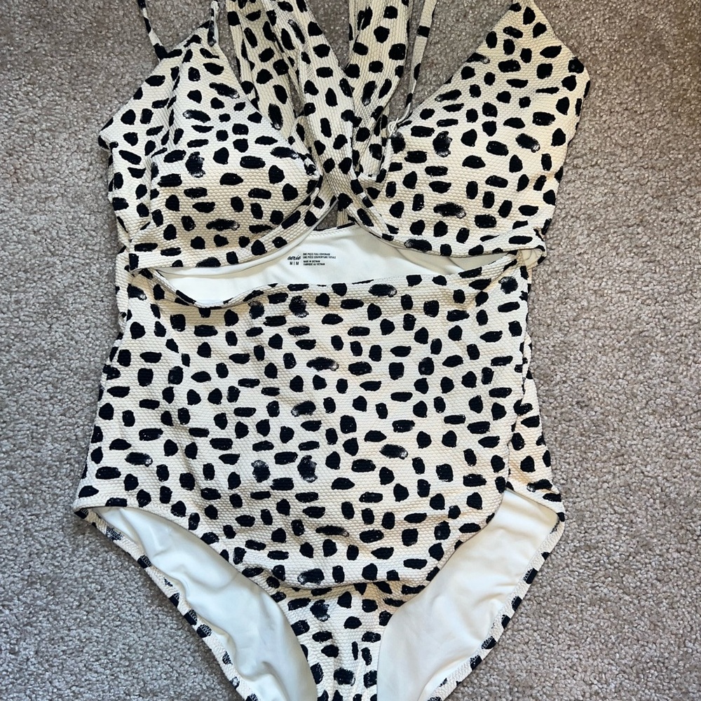 Stylish Black and White Polka Dot Swimsuit
